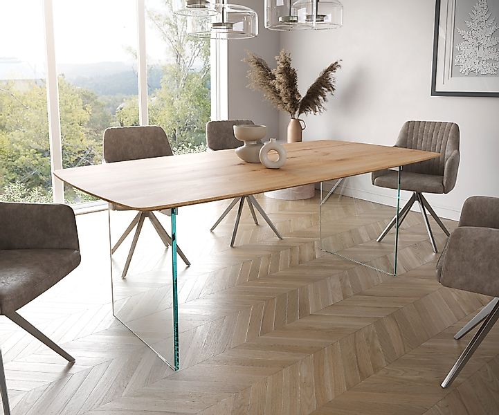 Esstisch Edge Boot 200x100x2,5-3 Eiche Natur Glas Schweizer Kante günstig online kaufen