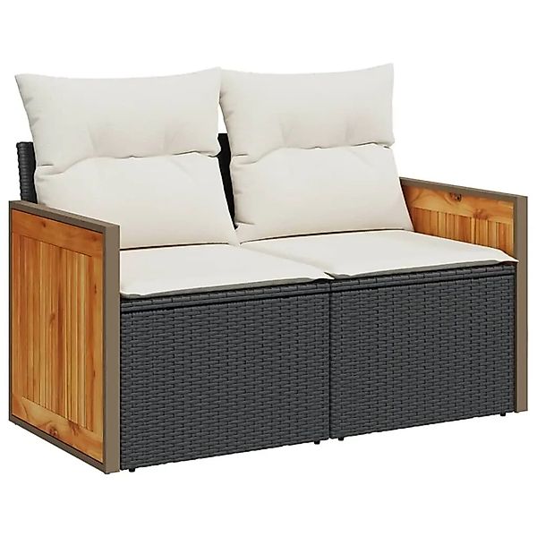 vidaXL Gartensofa mit Kissen 2-Sitzer Schwarz Poly Rattan 366022 günstig online kaufen