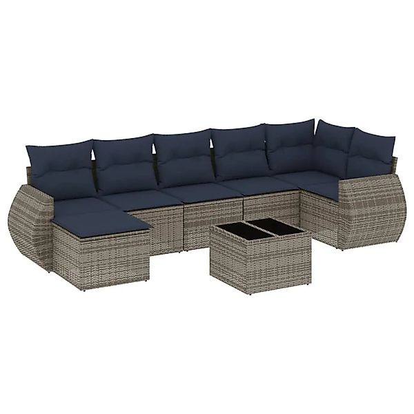 vidaXL 8-Tlg Gartensofa-Set mit Kissen Grau Polyrattan 3221690 günstig online kaufen
