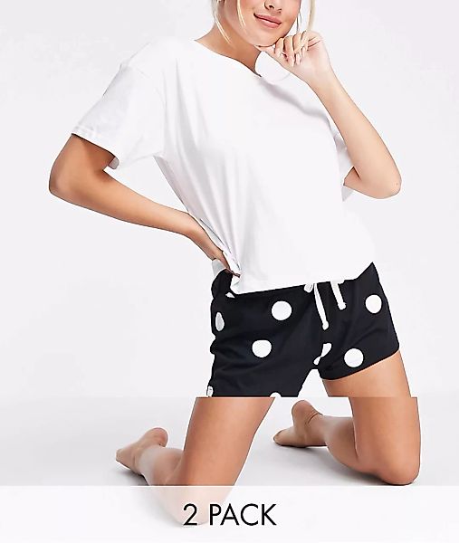 New Look – Pyjama-Set aus T-Shirt und Shorts mit Punktemuster-Schwarz günstig online kaufen