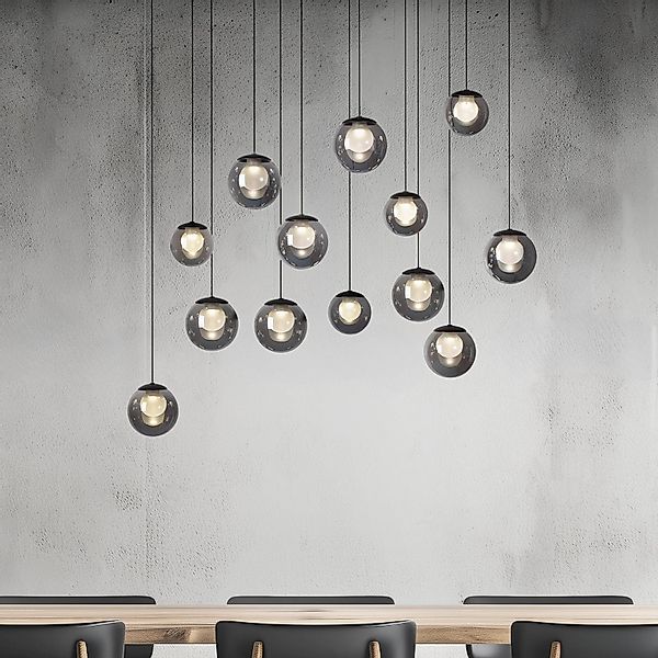 PURE LED-Hängelampe Popup, grau/rauchgrau, 100 cm, 13-fl. günstig online kaufen