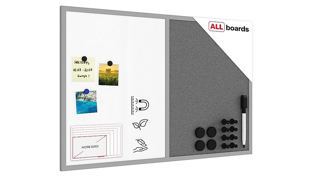 ALLboards Tafel Kombitafel, Kork grau / magnetisch weiß, Holzrahmen grau la günstig online kaufen