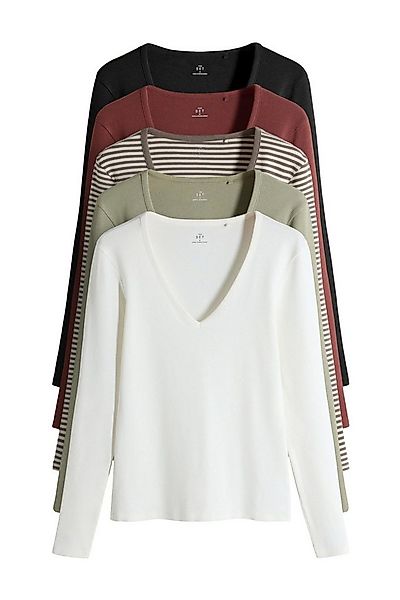 The Set Langarmshirt The Set Gerippte Langarmshirts mit V-Ausschnitt, (5-tl günstig online kaufen