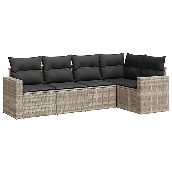 vidaXL 5-Tlg Garten-Sofagarnitur mit Kissen Hellgrau Poly Rattan 3251269 günstig online kaufen