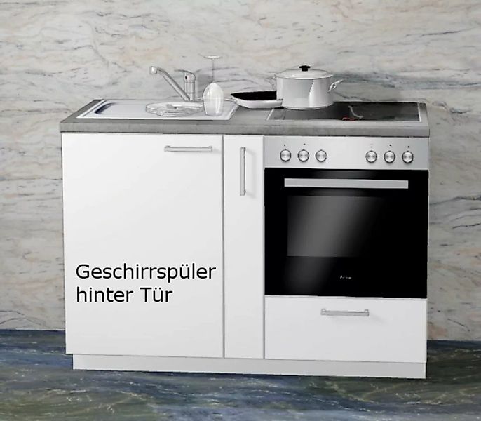Miniküche MANKAMINI 28 (Höhe XXL) Weiß, 135 cm mit Herd/Kochfeld/Geschirrsp günstig online kaufen
