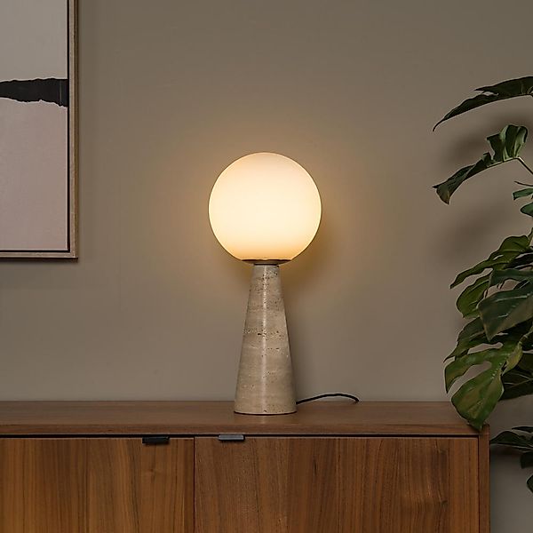 Tischlampe Evin, cremefarben, Höhe 46 cm, Stein/Glas günstig online kaufen