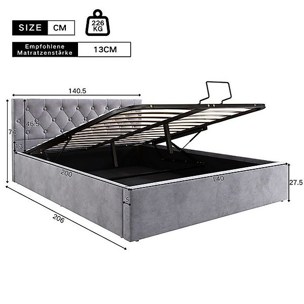 STILVORA Polsterbett 140×200cm Doppelbett mit geknöpftes Kopfteil,Bett mit günstig online kaufen