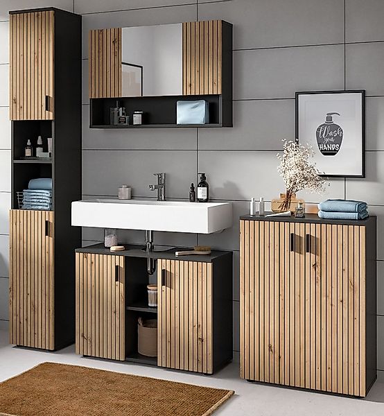 Inn.Furn Badmöbel-Set Livia, (Badezimmer in Eiche Artisan mit Rillen, Kompl günstig online kaufen