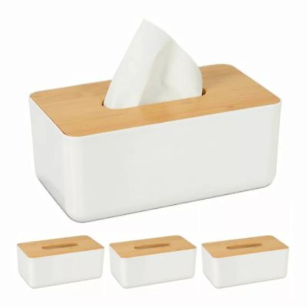 relaxdays 4 x Tücherbox mit Bambus-Deckel weiß-kombi günstig online kaufen