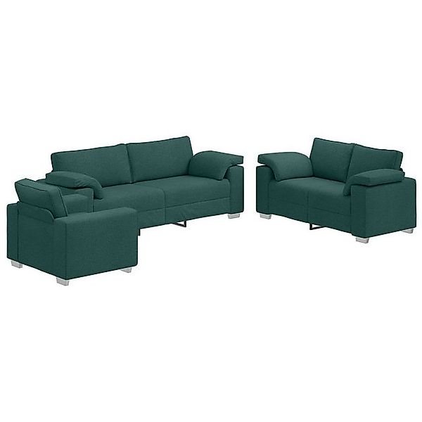 vidaXL Sofa 3-tlg. Sofagarnitur mit Kissen Dunkelgrün Stoff, 3 Teile günstig online kaufen
