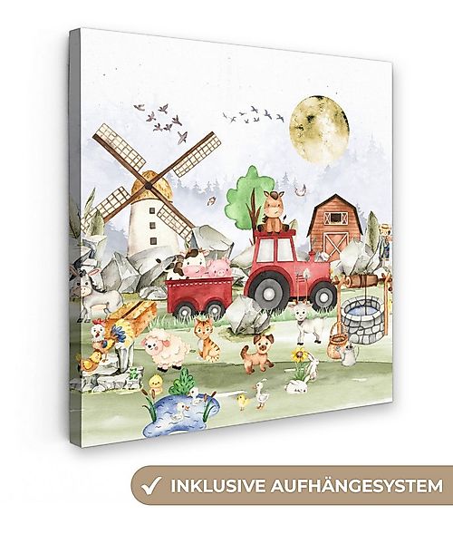 OneMillionCanvasses® Leinwandbild Bauernhof - Traktor - Kinder - Tiere, Fot günstig online kaufen