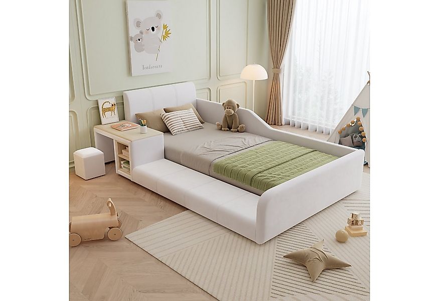 REDOM Polsterbett Kinderbett mit Schreibtisch und Hocker (90x200 cm Samt, W günstig online kaufen