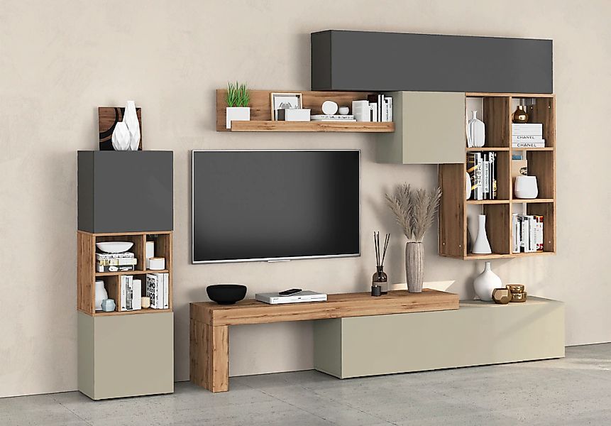 INOSIGN Wohnwand "Chronos Wohnwand, Medienwand, 8-er set" Set, 8 Stk. tlg. günstig online kaufen