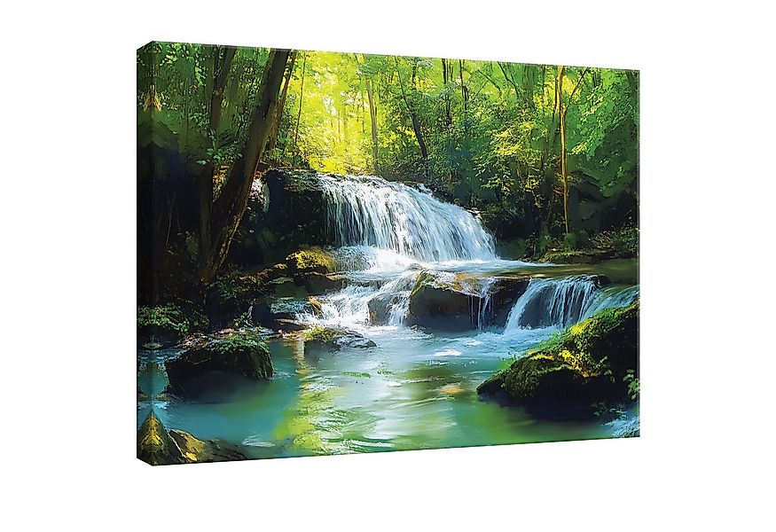 Wallarena Leinwandbild Wasserfall Landschaft Wald Wandbilder XXL Wand Deko günstig online kaufen