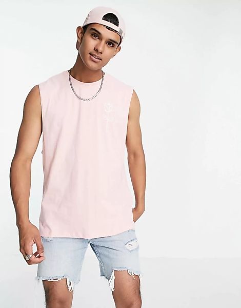 Jack & Jones Originals – Rosa Oversize-Trägershirt mit Rosenprint hinten-Li günstig online kaufen