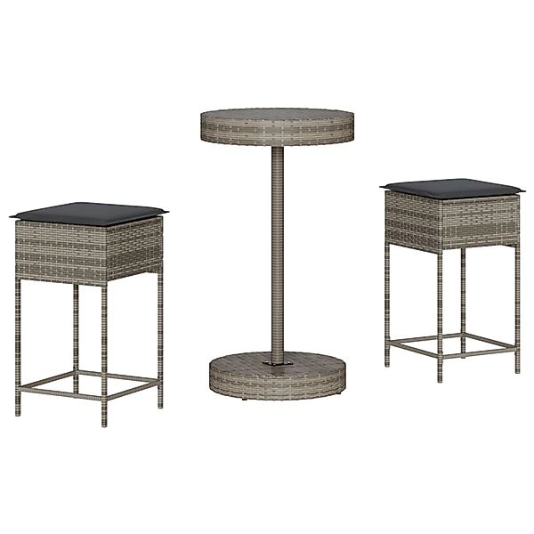 vidaXL 3-Tlg Gartenbar-Set mit Kissen Grau Poly Rattan 3261442 günstig online kaufen