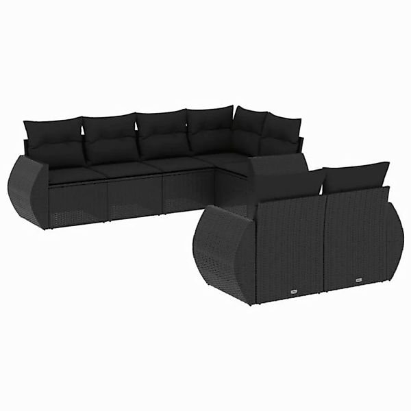 vidaXL Sofaelement 7-tlg. Garten-Sofagarnitur mit Kissen Schwarz Poly Ratta günstig online kaufen