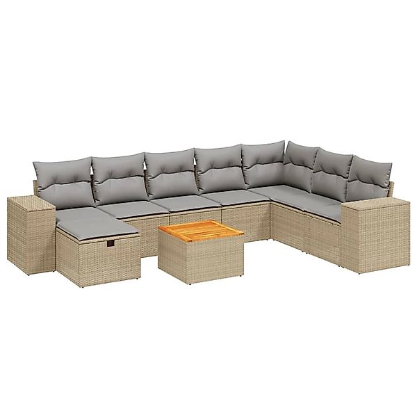 vidaXL 9-tlg Garten-Sofagarnitur mit Kissen Beige Poly Rattan Modell 131 günstig online kaufen