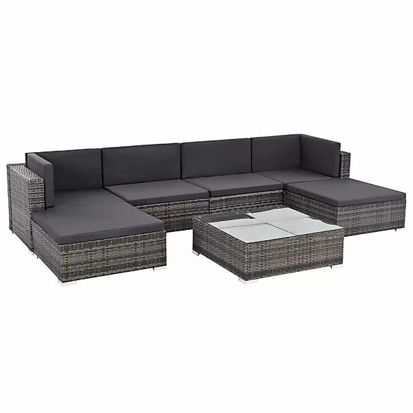 7-tlg. Garten-lounge-set Mit Auflagen Poly Rattan Grau günstig online kaufen