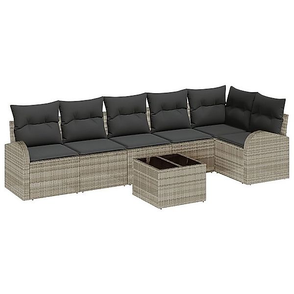 vidaXL Loungesofa 7-tlg. Garten-Sofagarnitur mit Kissen Grau Poly Rattan, 7 günstig online kaufen