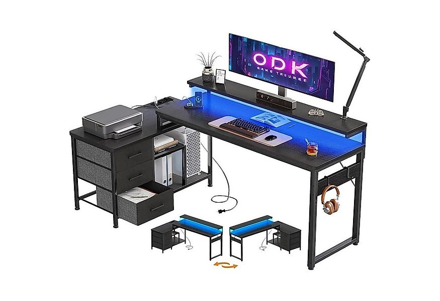 LuxusKollektion Eckschreibtisch Schreibtisch L Form LED Gaming mit USB Schw günstig online kaufen