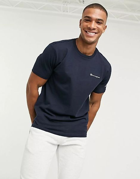 Champion – T-Shirt mit kleinem Logo in Marine-Marineblau günstig online kaufen