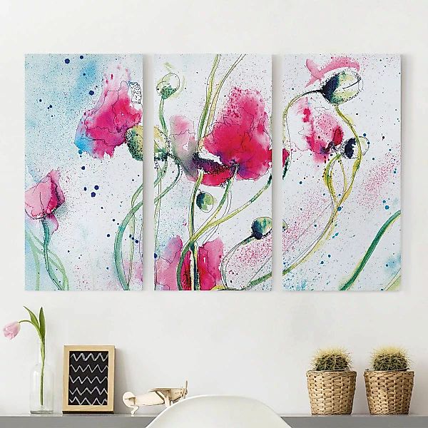 3-teiliges Leinwandbild Blumen - Querformat Painted Poppies günstig online kaufen