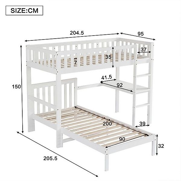 Flieks Etagenbett, Massivholzbett Kinderbett 90x200cm mit Schreibtisch und günstig online kaufen