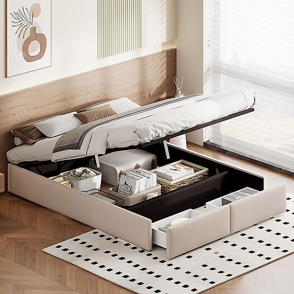 PXloue Polsterbett Doppelbett Stauraumbett, Mit 2 günstig online kaufen