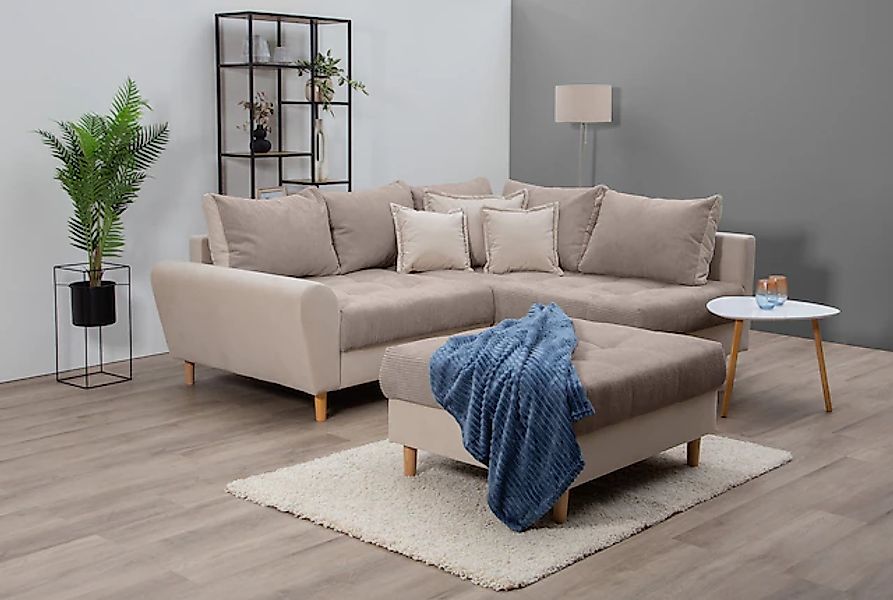 Home affaire Ecksofa »Rice L-Form inkl. Hocker«, (Set, mit Hocker), mit Bon günstig online kaufen