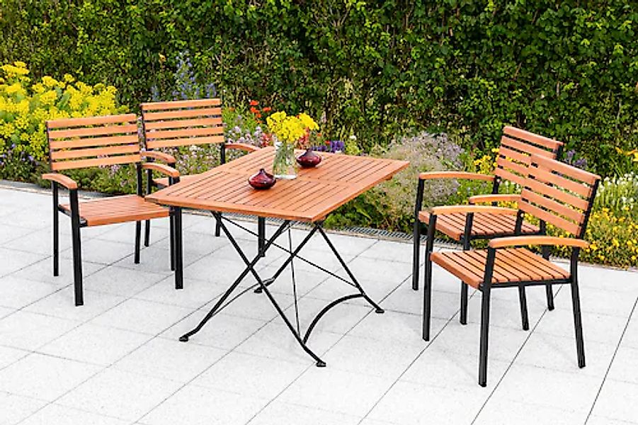 MERXX Garten-Essgruppe »Schloßgarten« 5 Stk. tlg. 4 Stapelsessel mit Klappt günstig online kaufen