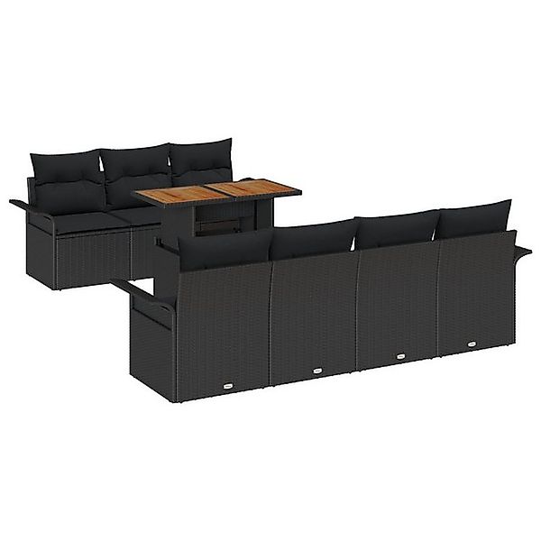 vidaXL Loungesofa 8-teiliges Garten-Sofaset mit Kissen Schwarz Poly-Rattan, günstig online kaufen