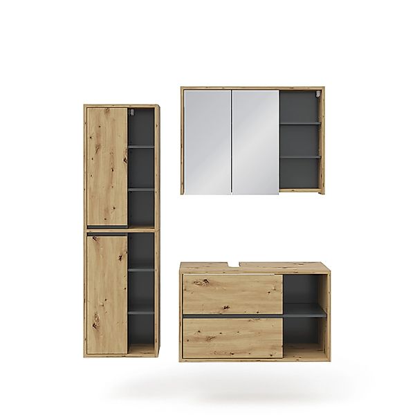 Vicco Badmöbel-Set Viola, Anthrazit/Eiche, 3 Teile, (3-er Set, 3-St., 3er S günstig online kaufen