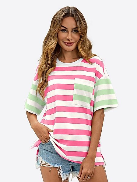 Imily Bela T-Shirt Damen Bluse mit Streifen und Farbblöcken (Packung, 1-tlg günstig online kaufen