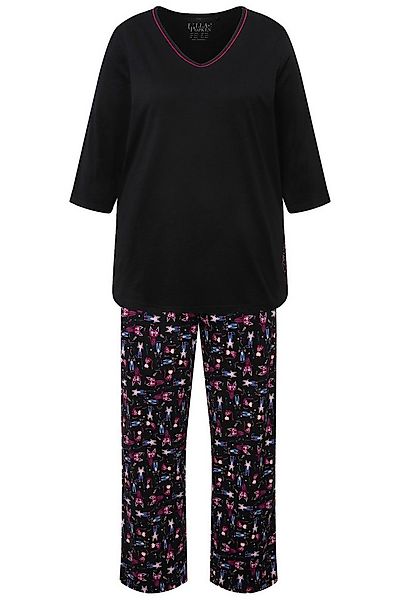 Ulla Popken Pyjama Pyjama Katzen V-Ausschnitt 3/4-Arm Taschen günstig online kaufen