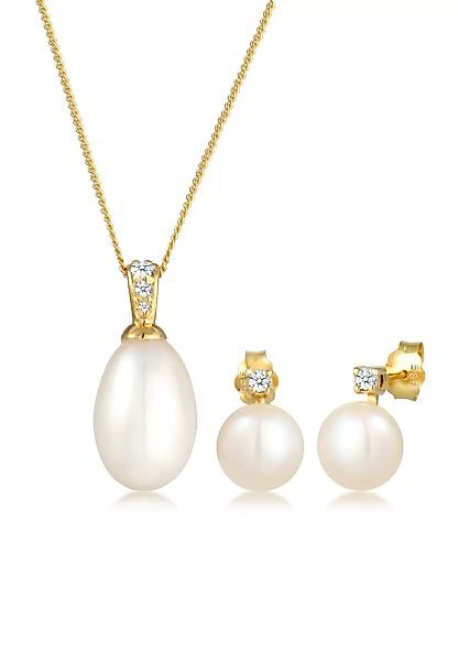 Elli DIAMONDS Schmuckset "Klassisch Perle Diamant (0.11 ct.) 585 Gelbgold" günstig online kaufen