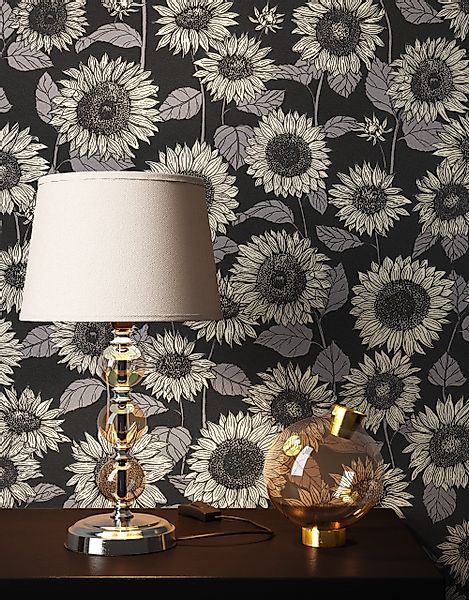 Newroom Vliestapete, Schwarz Tapete Floral Blumen günstig online kaufen