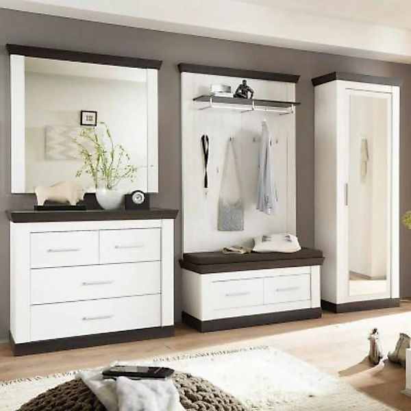 Lomadox Flur-Garderoben Set im Landhaus-Stil SALARA-61 in Pine weiß & Wenge günstig online kaufen