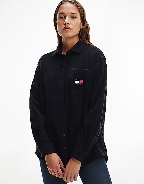 Tommy Jeans – Fleece-Hemdjacke in Schwarz günstig online kaufen