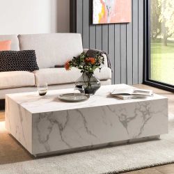 Marmoroptik Wohnzimmertisch in Weiß Hellgrau günstig online kaufen