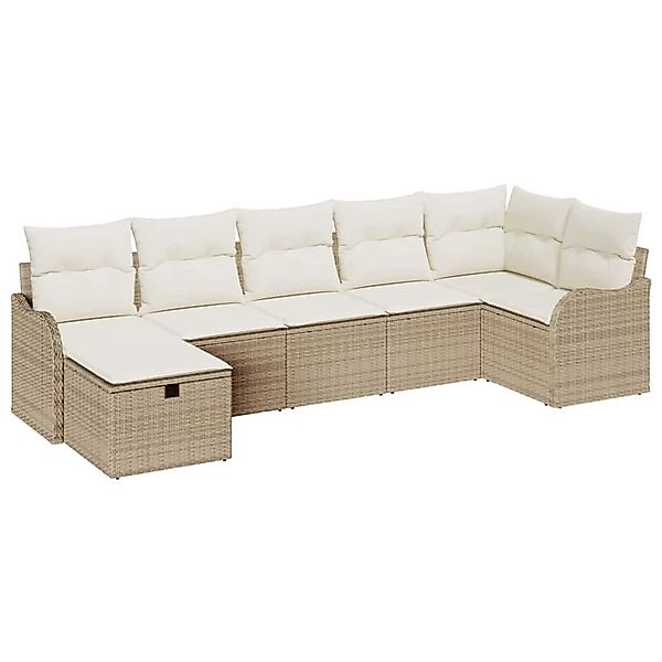 vidaXL Garten-Sofa-Set mit Kissen mit Speicher 7-Tlg Beige Poly Rattan 3360 günstig online kaufen