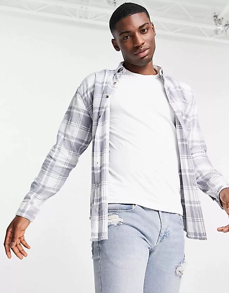 ASOS DESIGN – Kariertes Oversized-Hemd im Stil der 90er in Grau günstig online kaufen