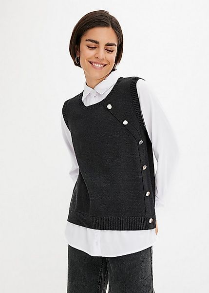 bonprix Strickpullover aus Viskose, Polyamid und Polyester, mit Hemdblusenk günstig online kaufen