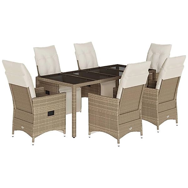 vidaXL 7-Tlg Garten-Bistro-Set mit Kissen Beige Poly Rattan 3276941 günstig online kaufen