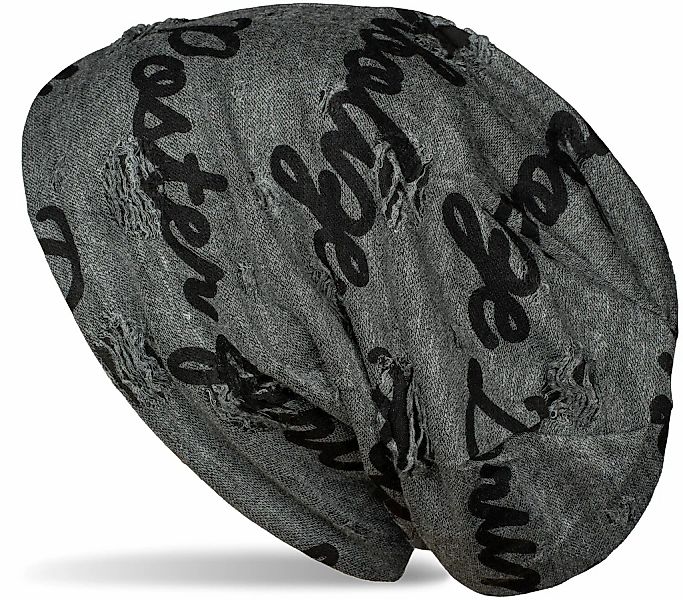 styleBREAKER Beanie "Beanie mit Sprüche Print und Rissen" 1 Stk. günstig online kaufen