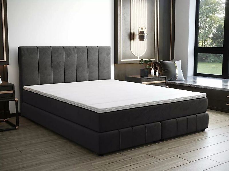 Boxspringbett mit Kopfteil + Lattenrost + Matratze + Topper - 160 x 200 cm günstig online kaufen