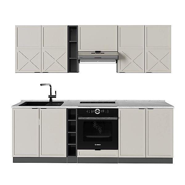 Vicco Fame-Line Küchenzeile GrauBeige/Anthrazit 235 cm AP Marmor günstig online kaufen