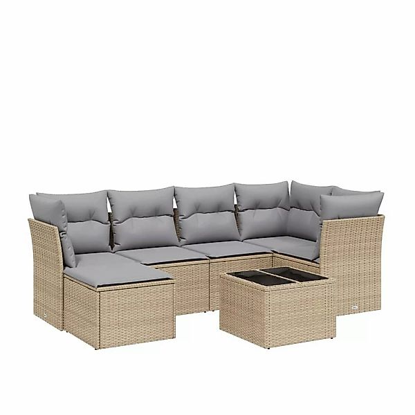 vidaXL 7-tlg Garten-Sofagarnitur mit Kissen Beige Poly Rattan Modell 214 günstig online kaufen