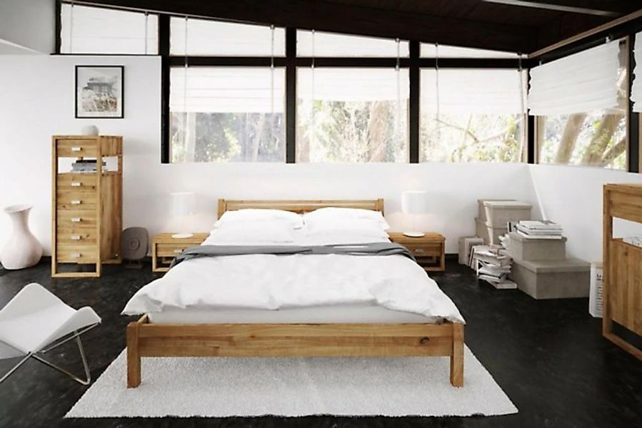 Natur24 Bett Bett Lamini 1 Wildeiche 180x200cm mit Holzkopfteil und Holzbei günstig online kaufen