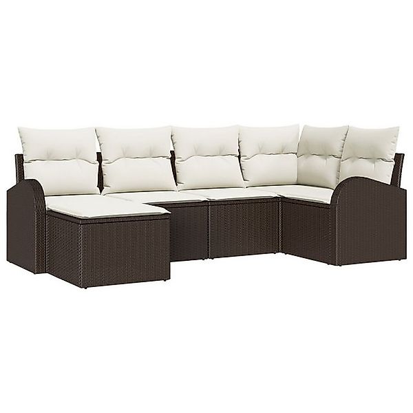 vidaXL Loungesofa 6-teiliges Garten Sofa Set mit Kissen Braun Poly Rattan, günstig online kaufen